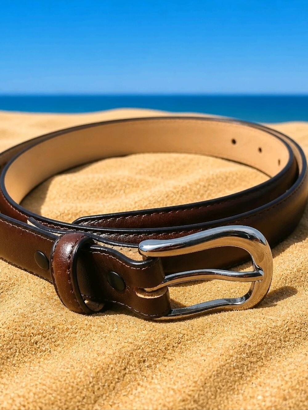 New Belts.com Men's Brown Italian Leather Belt with Silver Buckle (B12WB)